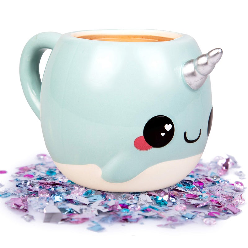 Seven20 Glitter Galaxy Cute Large Narwhal 18oz Coffee Mug - Make Morning's Magical - Blue with Silver Unicorn Horn - Gift for Kids, Teens, Adults, Women - Officially Licensed - Image 1